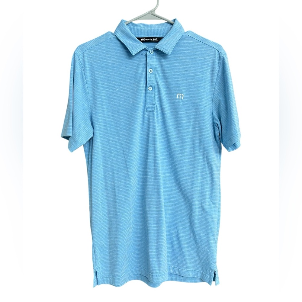 Travis‎ Mathew Light Heather Blue White Stripe Polo Shirt Size Small